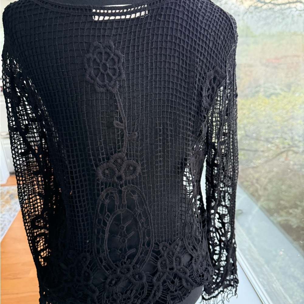 Black Crochet Sweater, Small - Picture 2 of 7